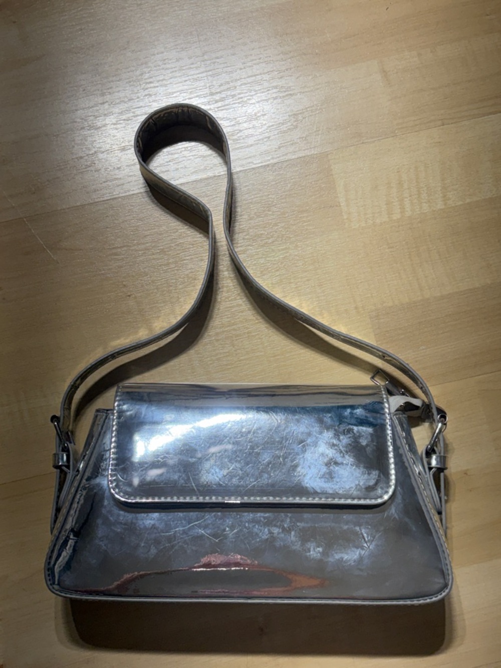 Metallic Silver Crossbody Shoulder Bag - Women